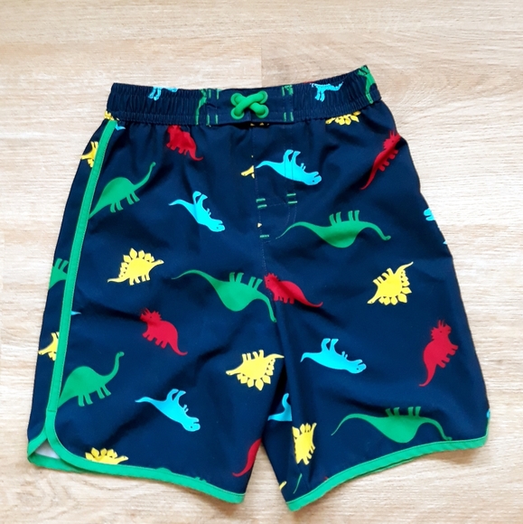 Boy's Blue Dinosaur Swim Trunks + T Rex T-Shirt Size 4T / Toddler Beach Outfit - Picture 5 of 10